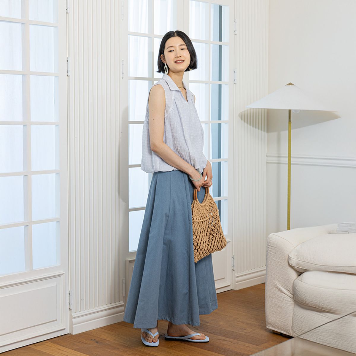 랭썬(LANGSON) LS_Blue cotton skirt_BLUE