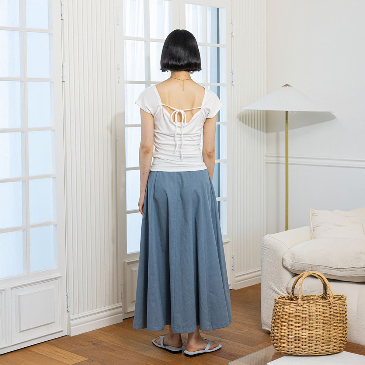 랭썬(LANGSON) LS_Blue cotton skirt_BLUE