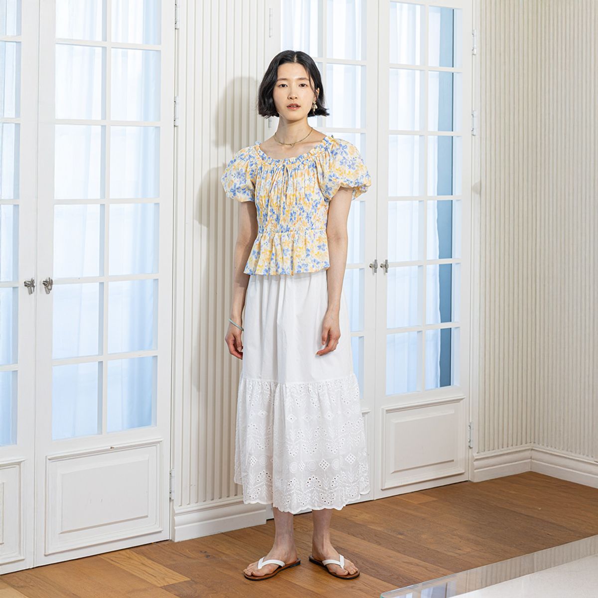 랭썬(LANGSON) LS_Coastal white skirt