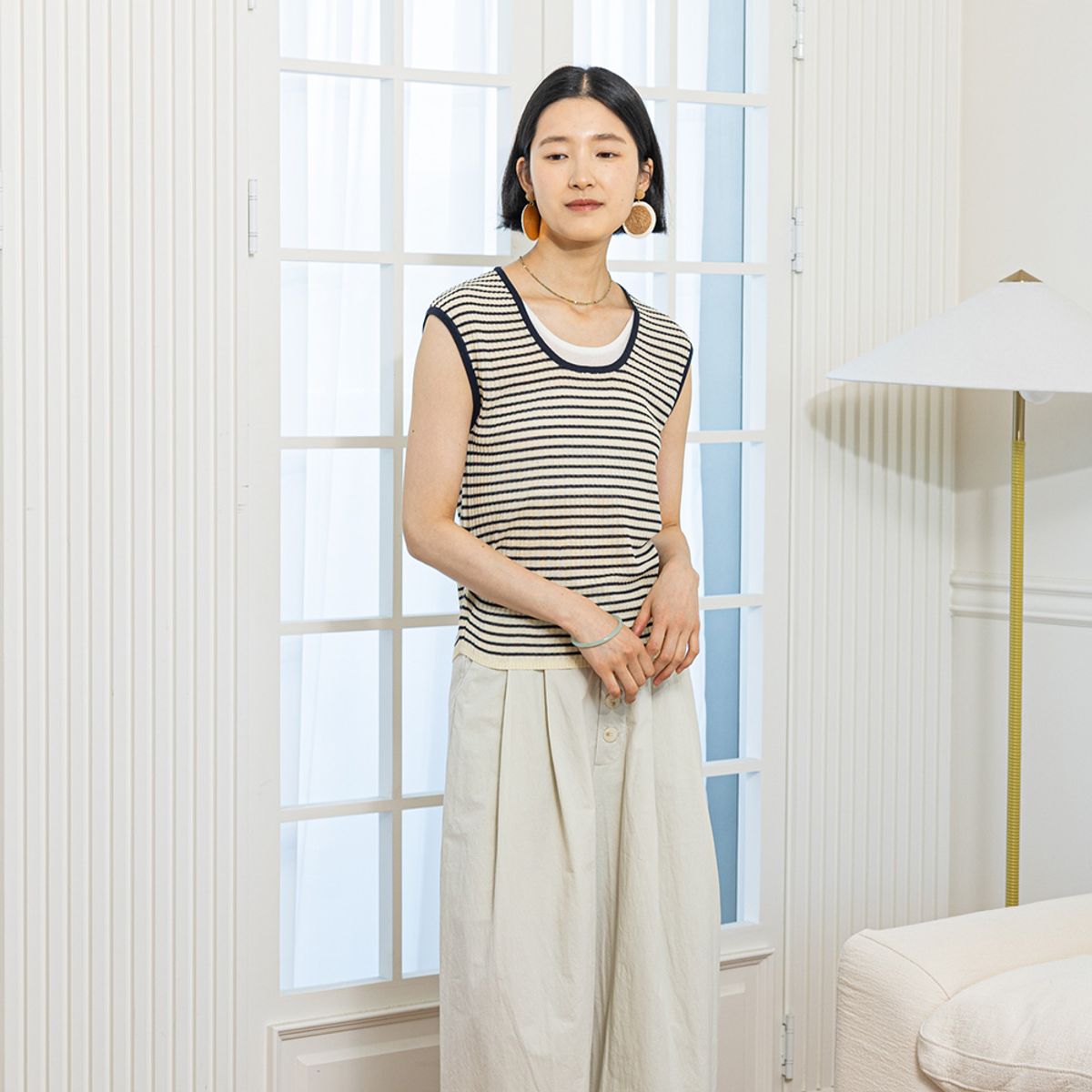 랭썬(LANGSON) LS_Fake two piece knit top_IVORY