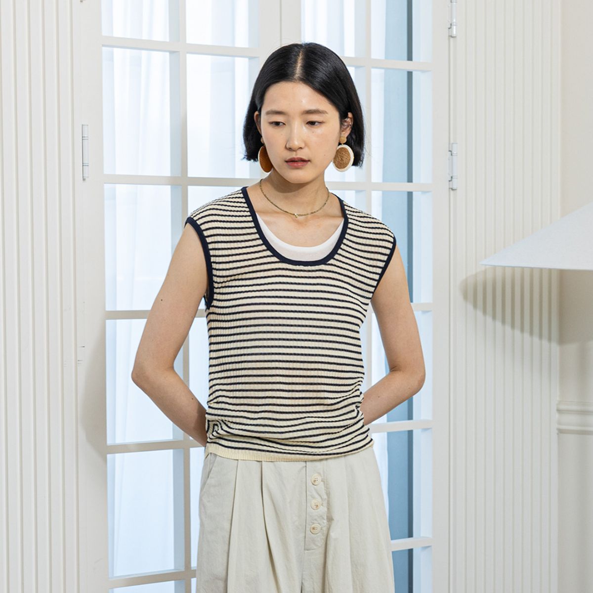 랭썬(LANGSON) LS_Fake two piece knit top_IVORY