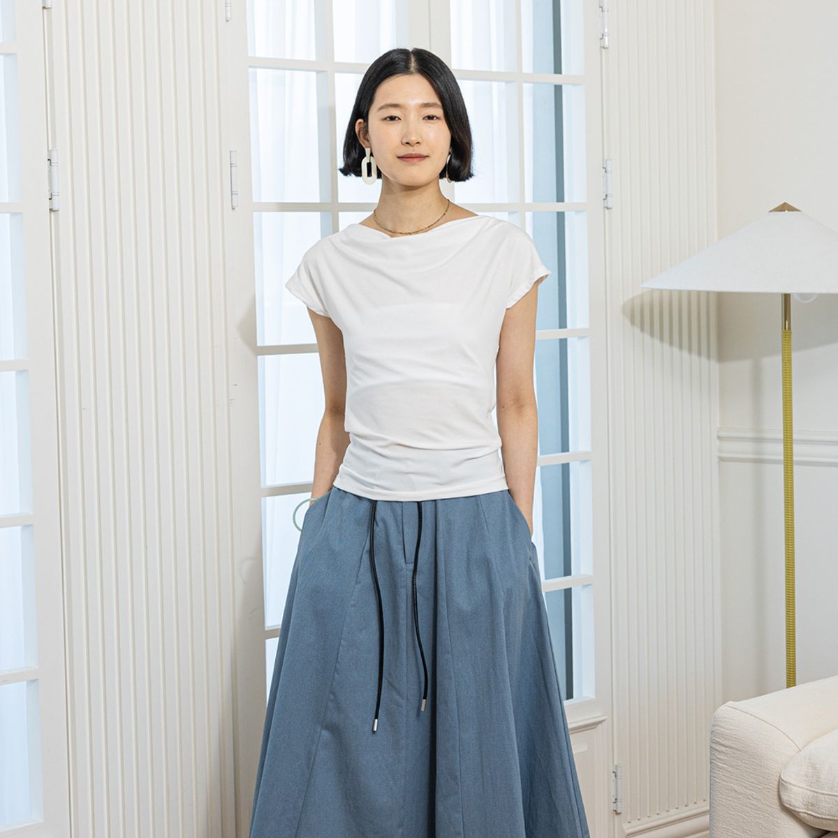 랭썬(LANGSON) LS_Drawstring back top_WHITE