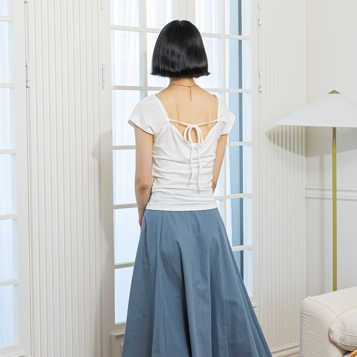 랭썬(LANGSON) LS_Drawstring back top_WHITE