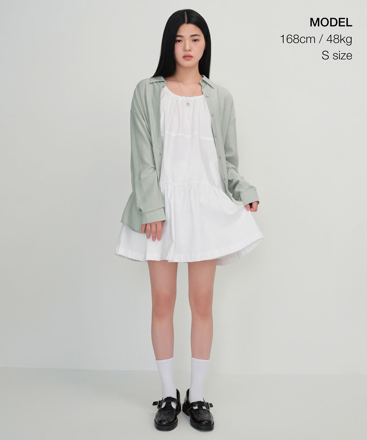 무신사 스탠다드 우먼(MUSINSA STANDARD WOMAN) 우먼즈 릴렉스드 크링클 셔츠 [민트 그레이]