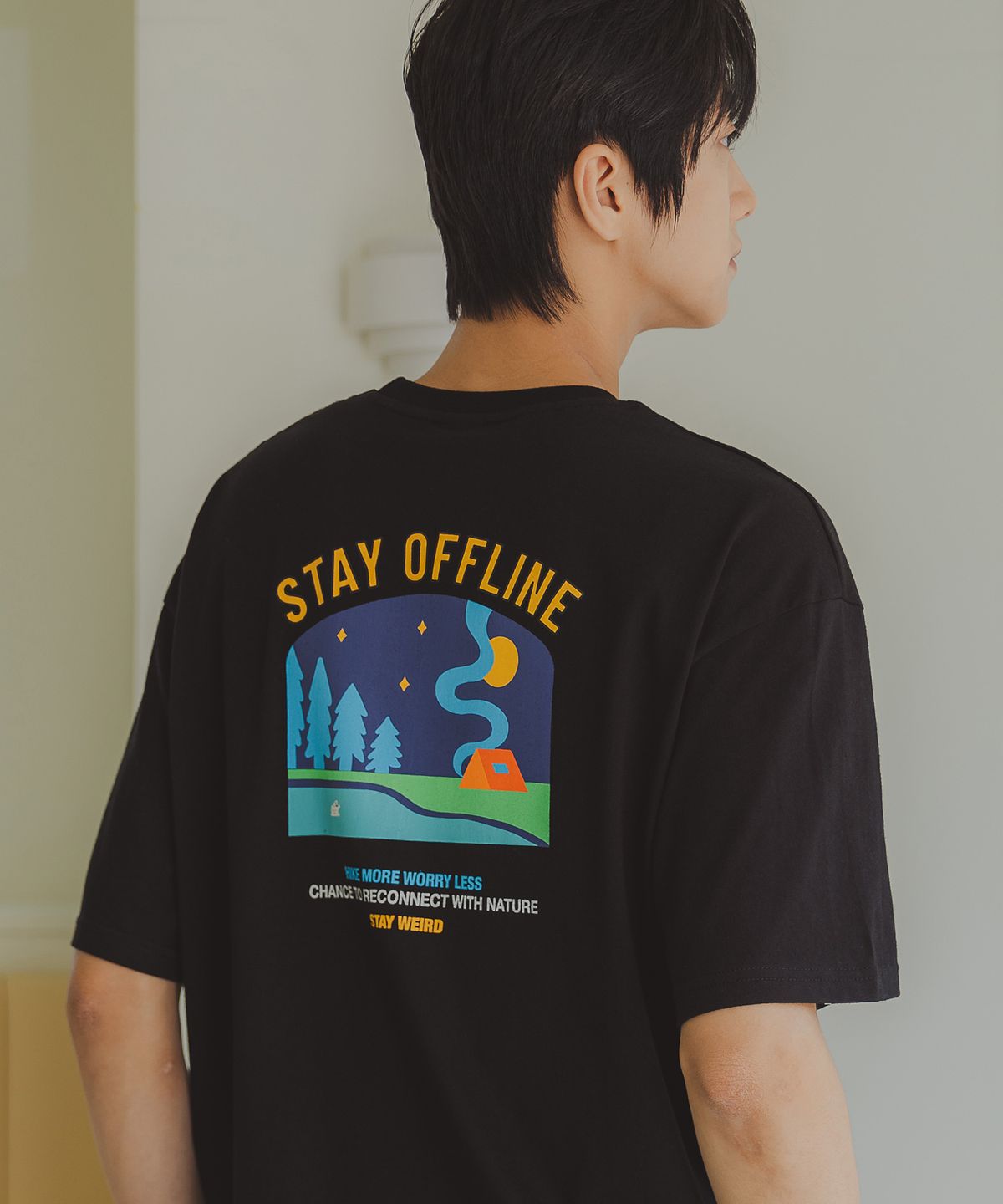 앨빈클로(ALVINCLO) STAY OFFLINE 오버핏 반팔티 AST4789 (3 COLOR)