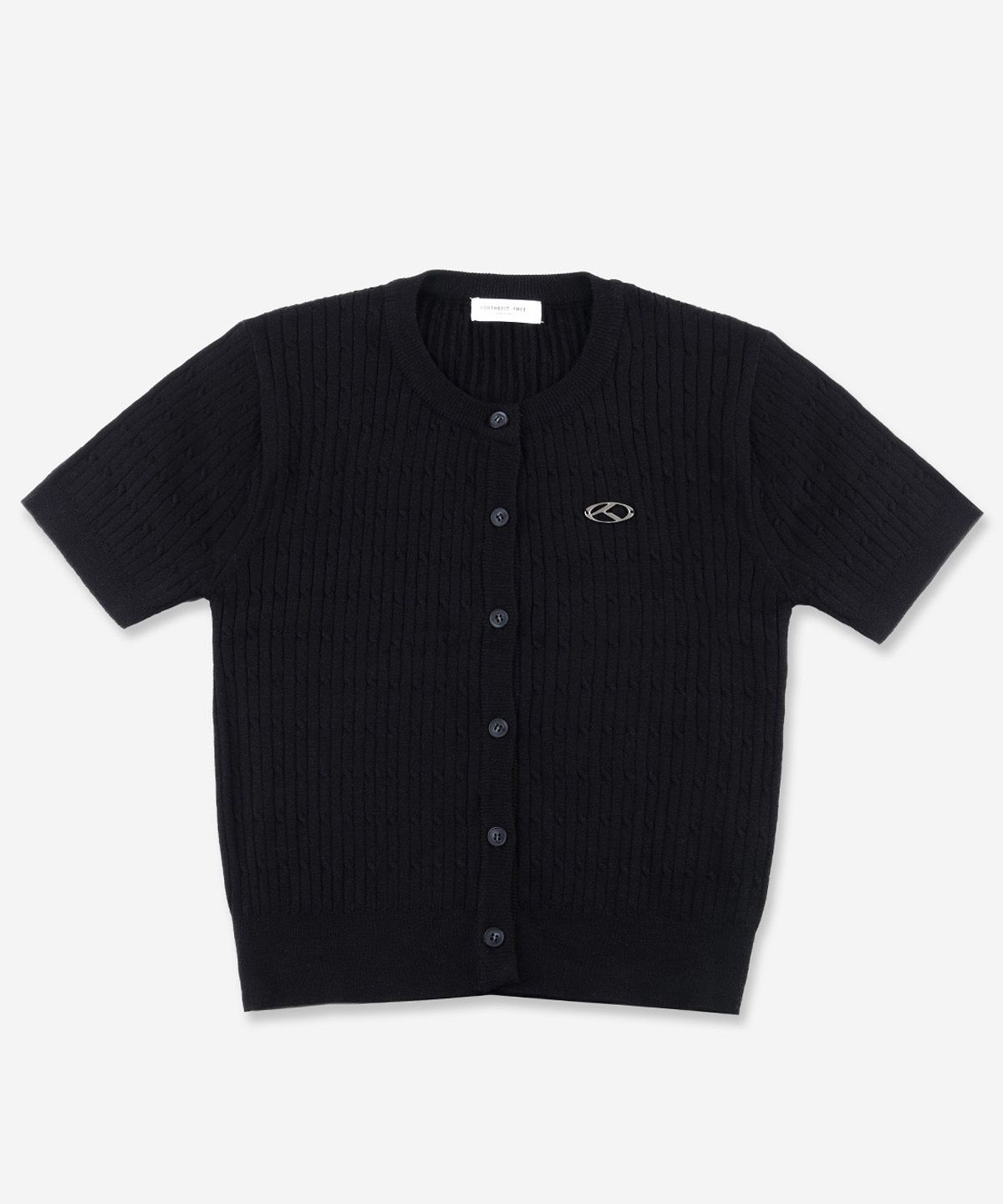 포더핏(FOR THE FIT) 로고 꽈배기 반팔 가디건_블랙