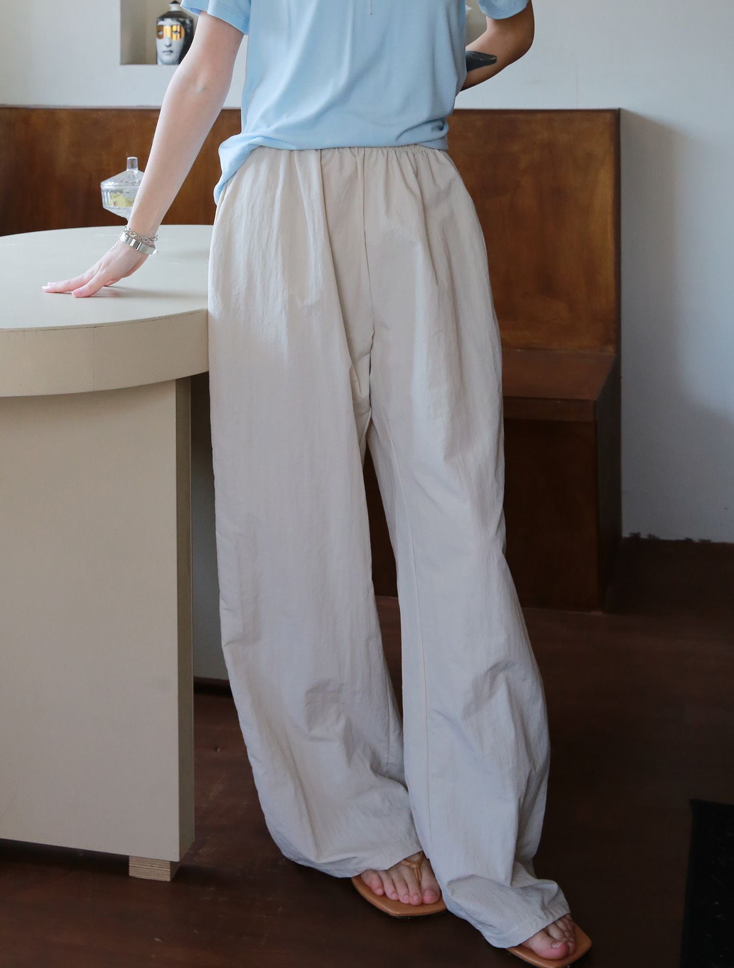 MUSINSA | IMCLAIRE Crispy Banding Wide Pants Long Pants Ivory