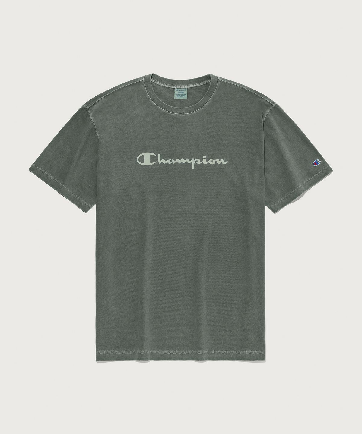챔피온(CHAMPION) 빅 로고 피그먼트 반팔 티셔츠 Green