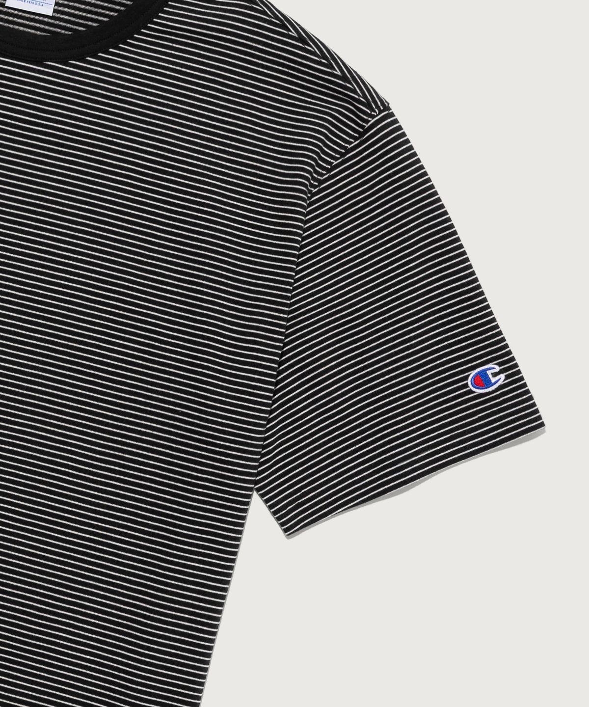 챔피온(CHAMPION) C로고 스트라이프 반팔 티셔츠 Black