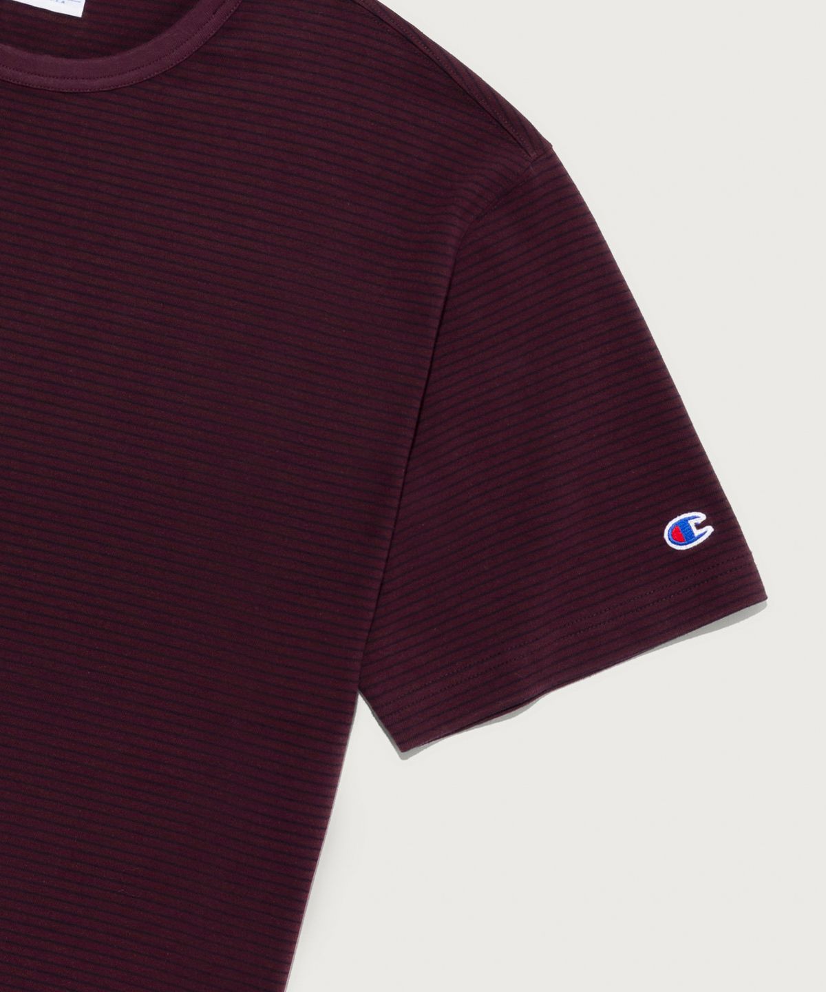 챔피온(CHAMPION) C로고 스트라이프 반팔 티셔츠 Burgundy