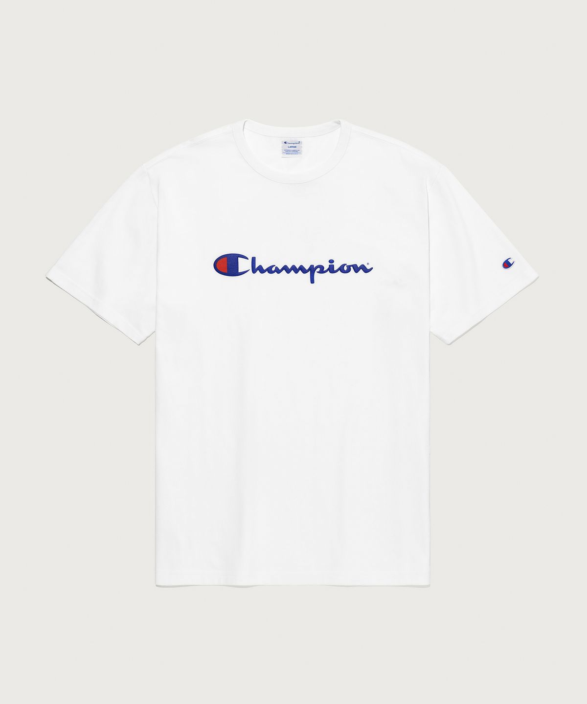 챔피온(CHAMPION) 빅 로고 루즈핏 반팔 티셔츠 White