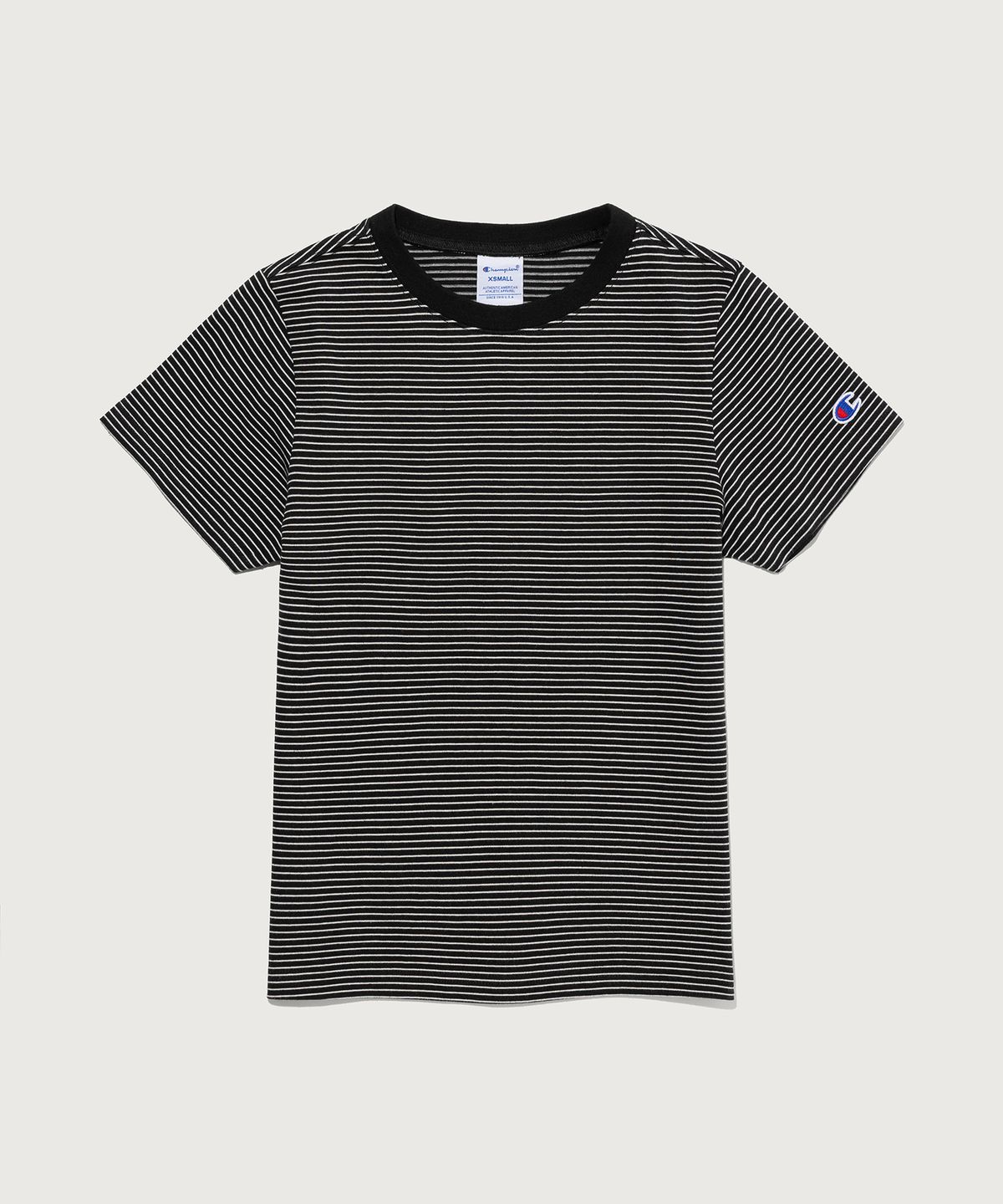 챔피온(CHAMPION) 여성 C로고 스트라이프 반팔 티셔츠 Black