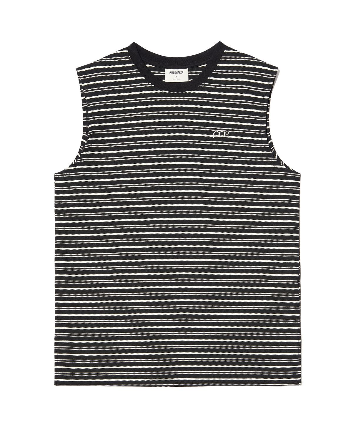 피스메이커(PIECE MAKER) STRIPE WAFFLE SLEEVELESS TOP (BLACK)