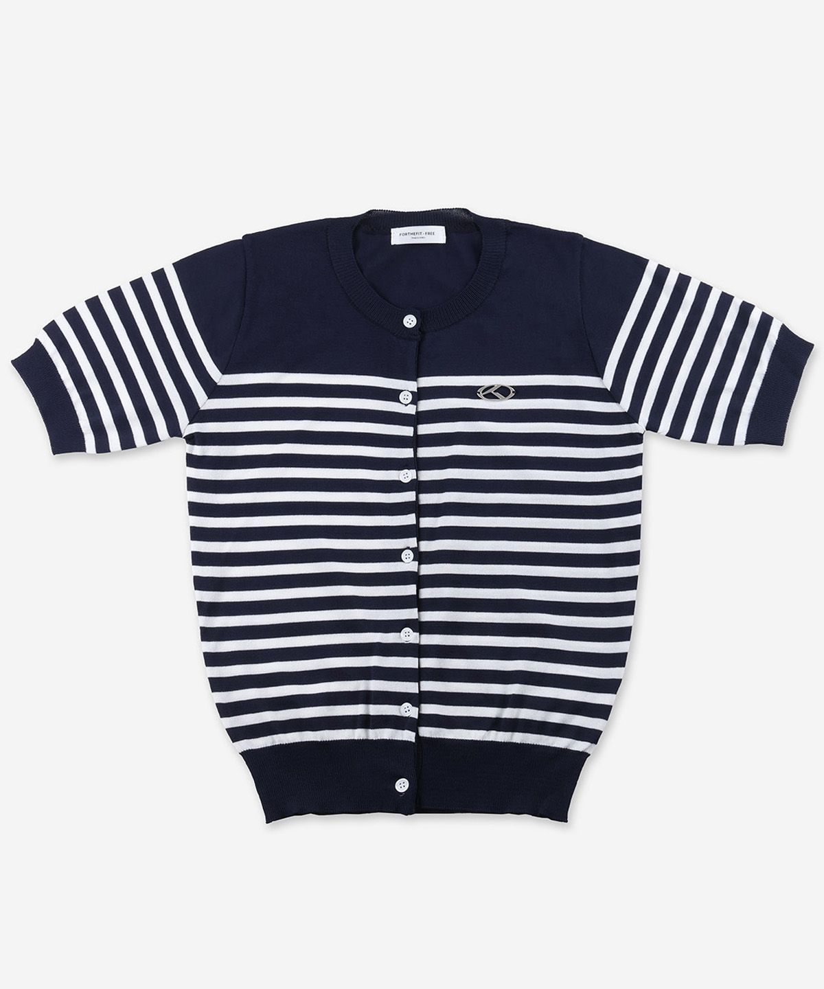 포더핏(FOR THE FIT) 로고 스트라이프 반팔 가디건_네이비