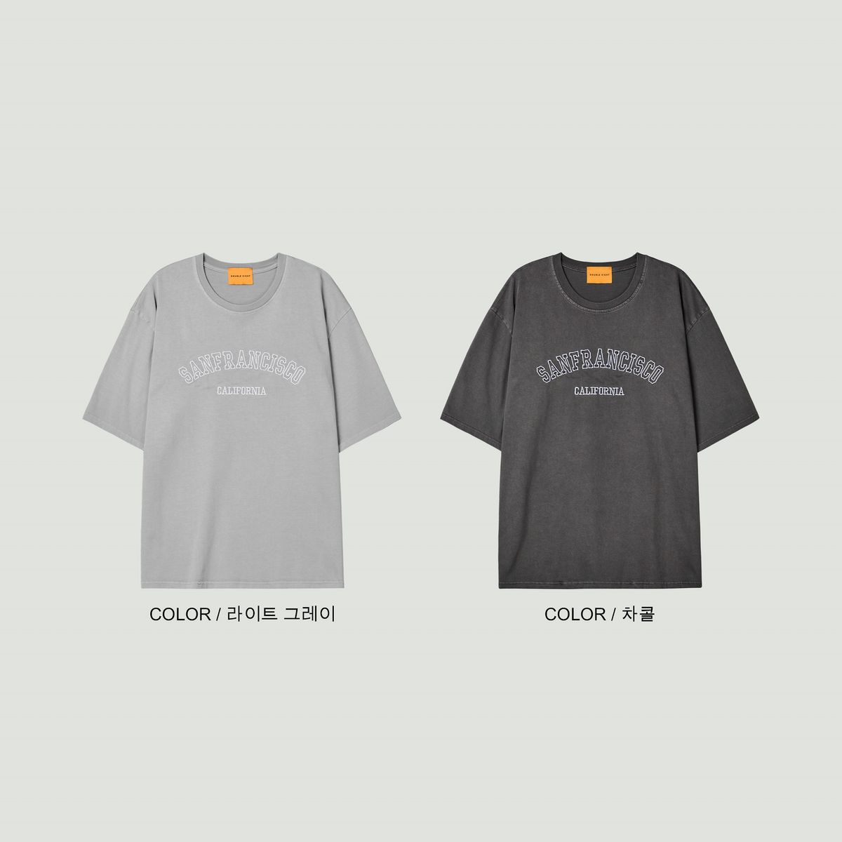 더블에잇(DOUBLE EIGHT) 샌프란시스코 자수 피그먼트 반팔 OVER FIT (라이트 그레이)
