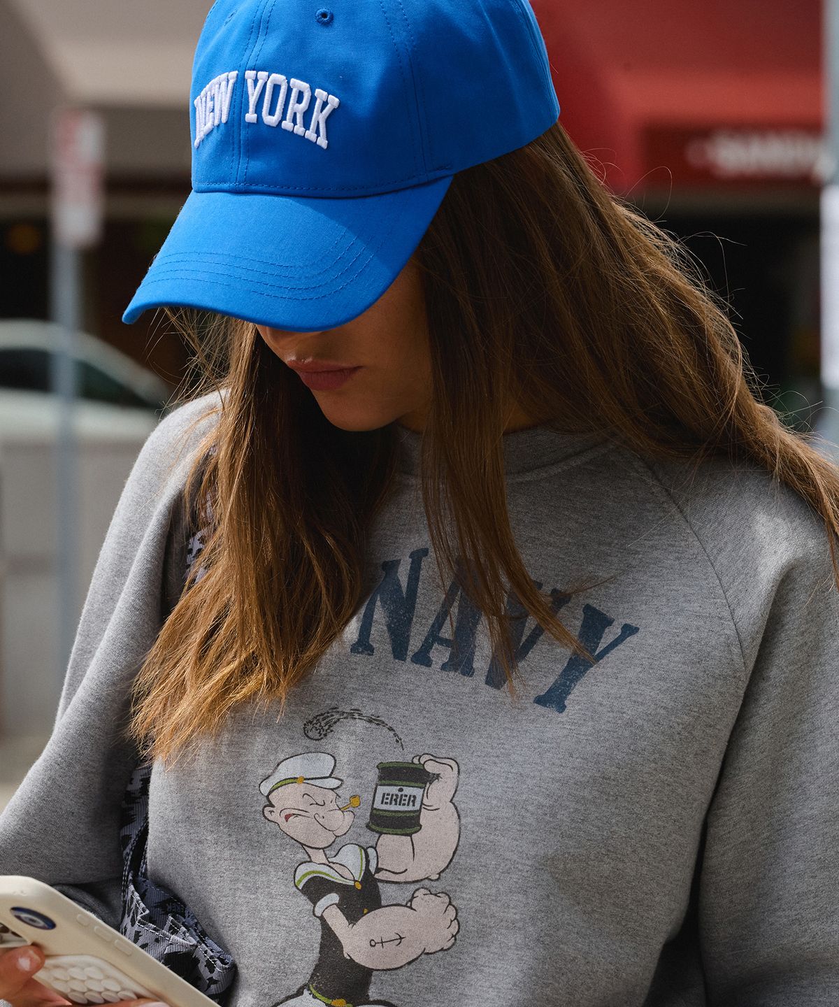에르에르(ERER) Embroidered New York Artwork Baseball Cap Blue