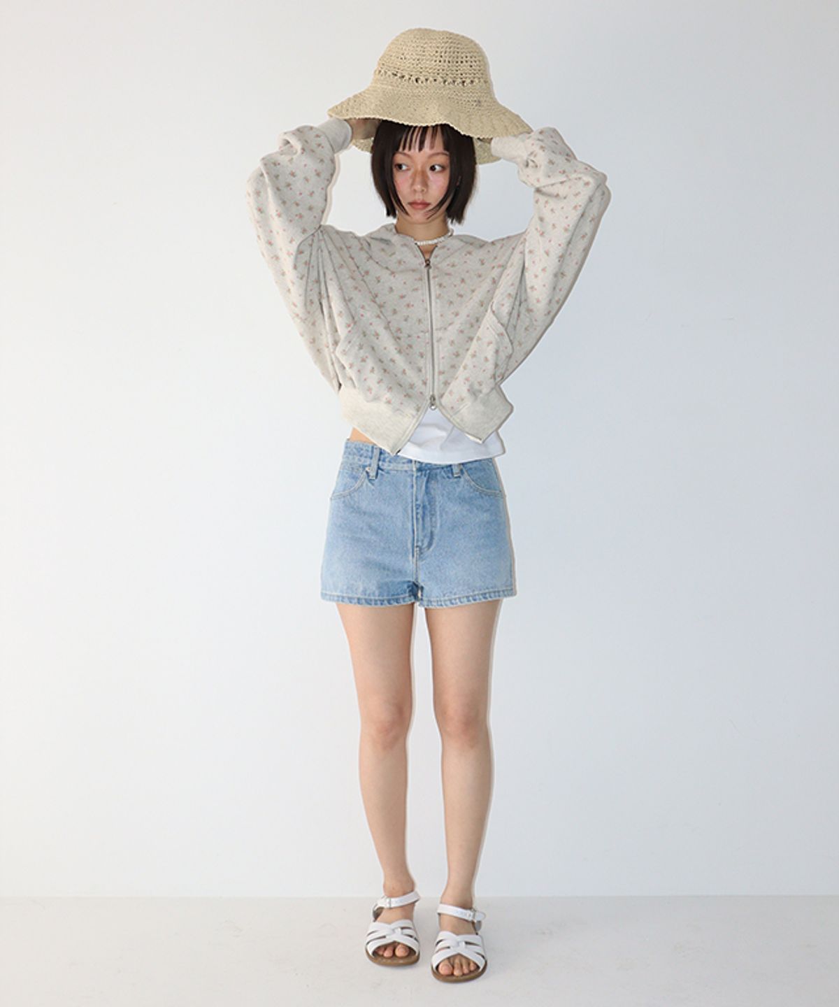 론론(RONRON) RAFFIA CROCHET FLOPPY HAT IVORY BEIGE