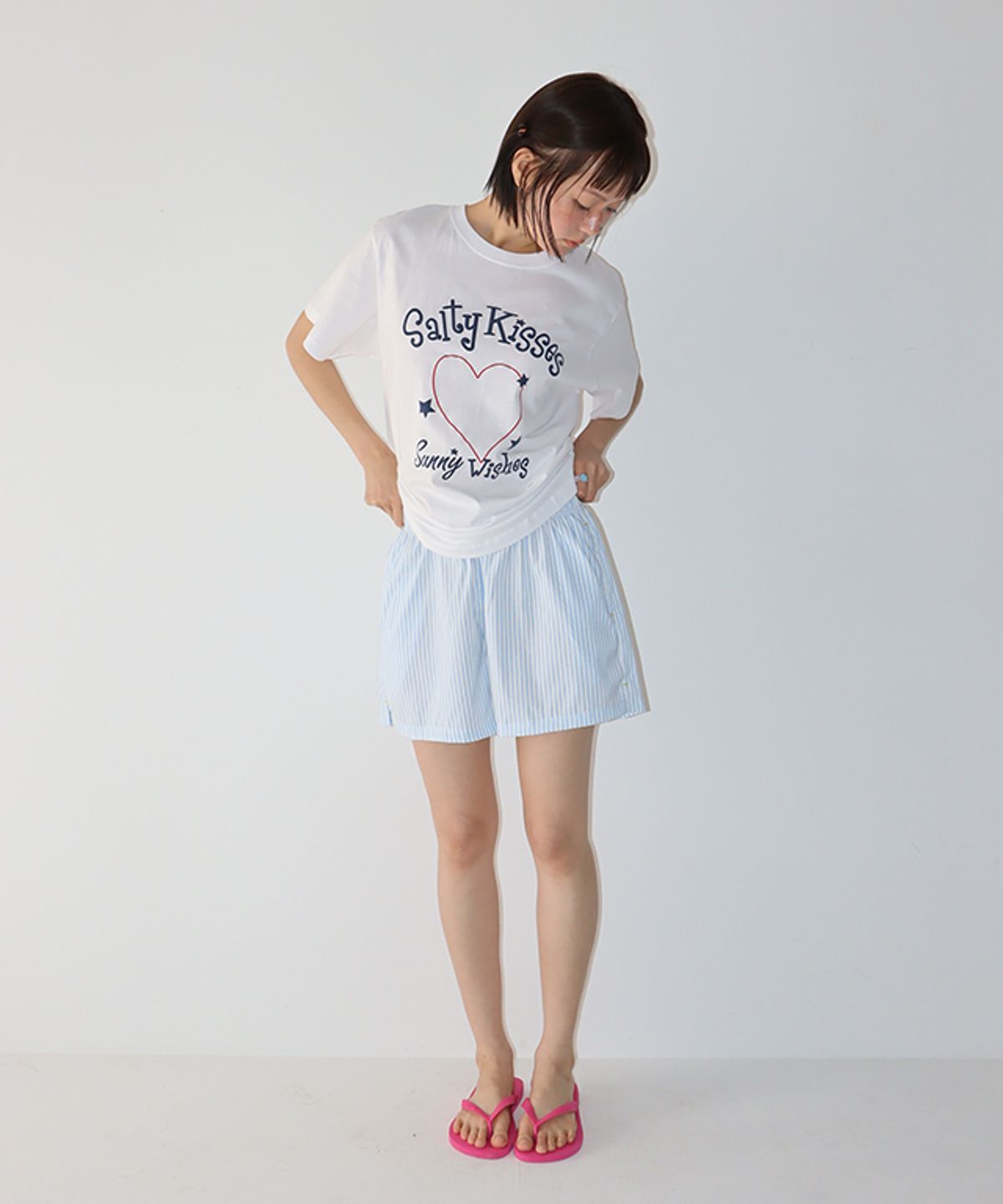 론론(RONRON) HEART POCKET TRUNK SHORT PANTS BLUE STRIPE