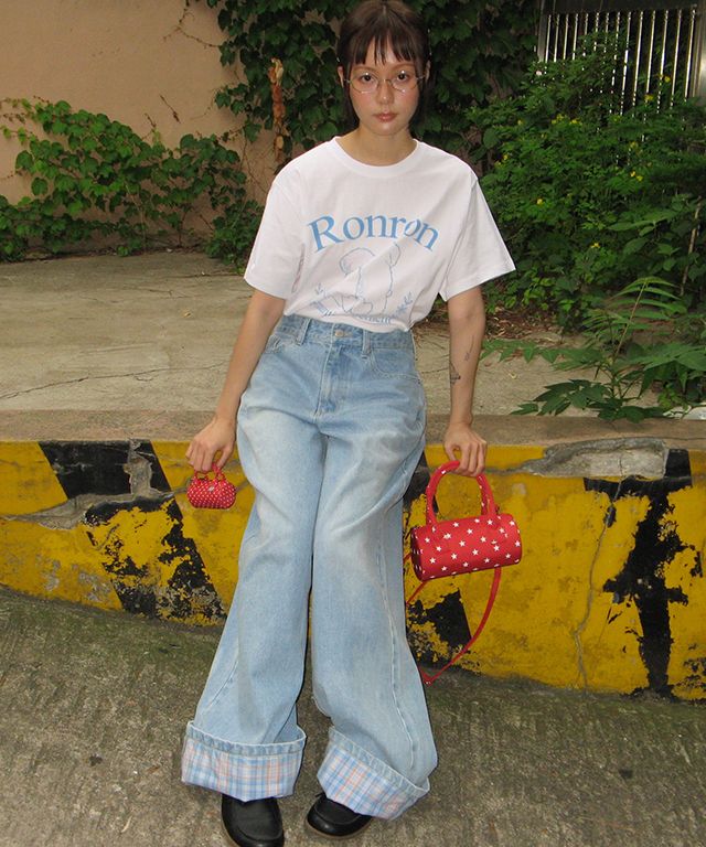 ★RONRON★ PATCH ROLL UP DENIM PANTS BLUE CHECK MUSINSA | RONRON PATCH ROLL UP DENIM PANTS LIGHT BLUE CHECK