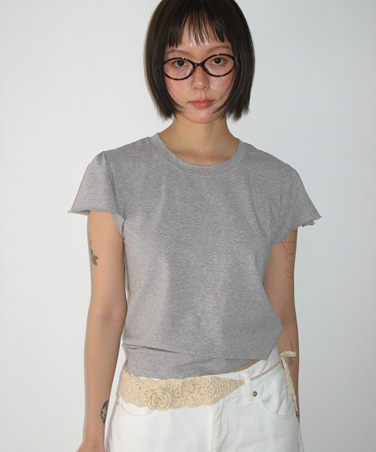 론론(RONRON) RAW EDGE PUFF T SHIRT GREY