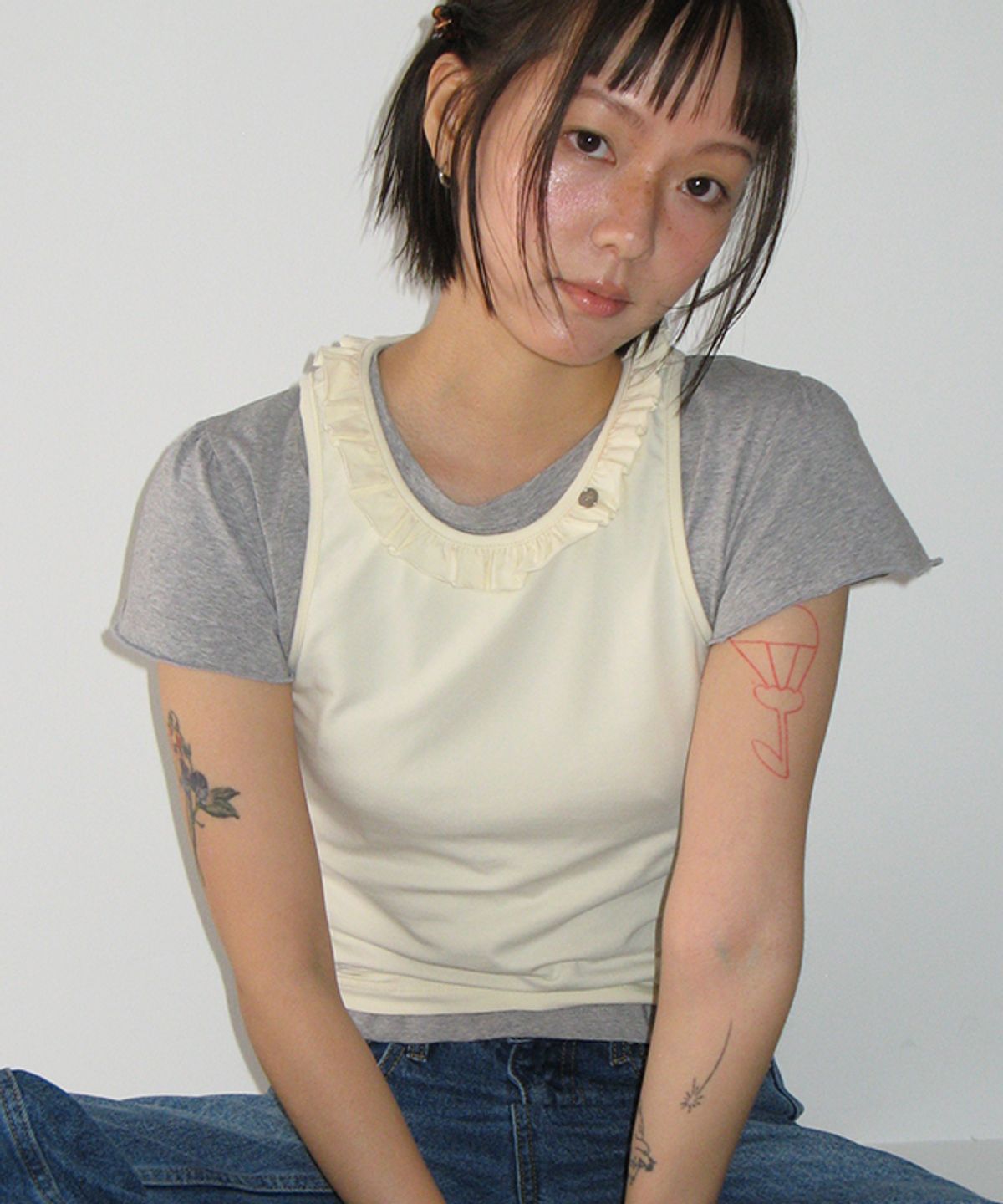 론론(RONRON) RAW EDGE PUFF T SHIRT GREY