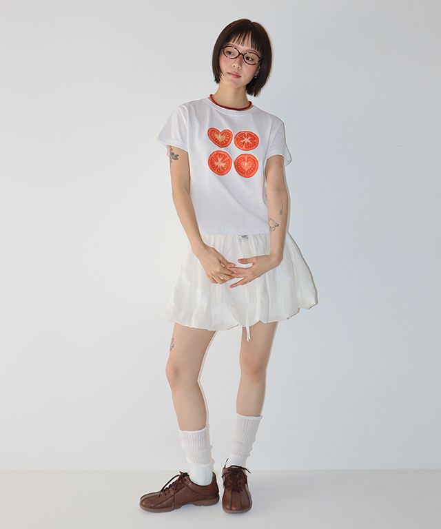 【RONRON】25SS/送料関税込/フルーツ/トマト ★ CROP T SHIRT ★ MUSINSA | RONRON SLICED TOMATO CROP T SHIRT WHITE
