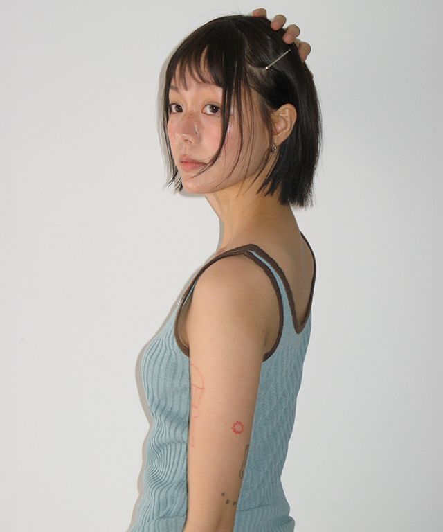 MUSINSA | RONRON GOLGI BLOCKING CHARM SLEEVELESS KNIT MINT BROWN