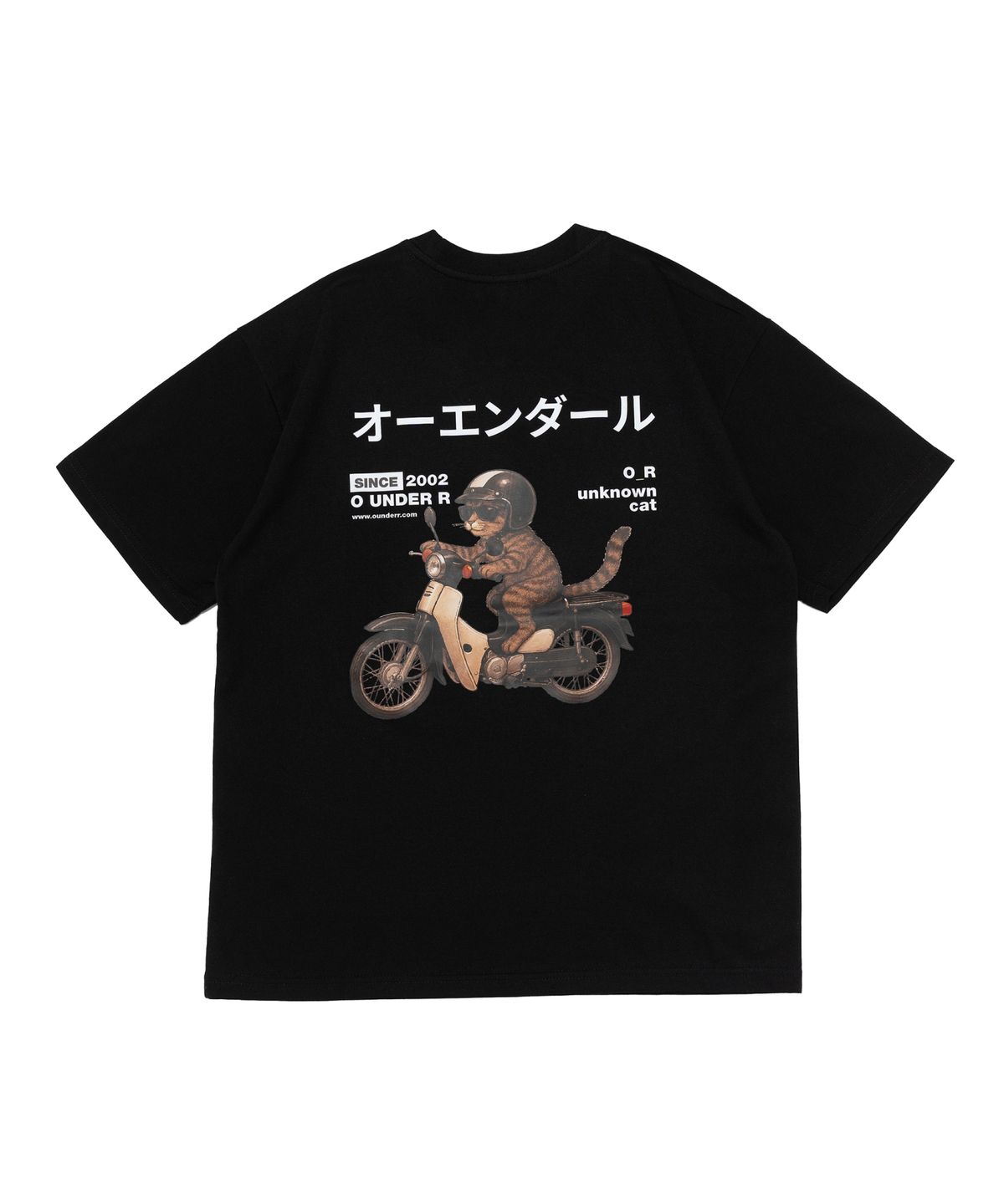 오언더알(OUNDERR) RIDING BIKE CAT 오버핏 반팔 티셔츠 (블랙)