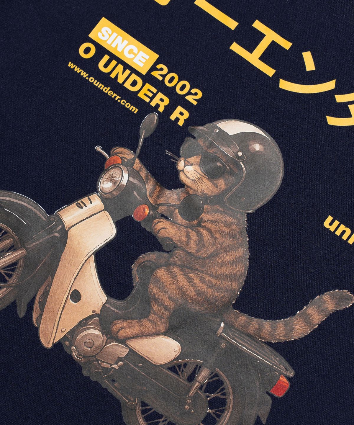 오언더알(OUNDERR) RIDING BIKE CAT 오버핏 반팔 티셔츠 (네이비)
