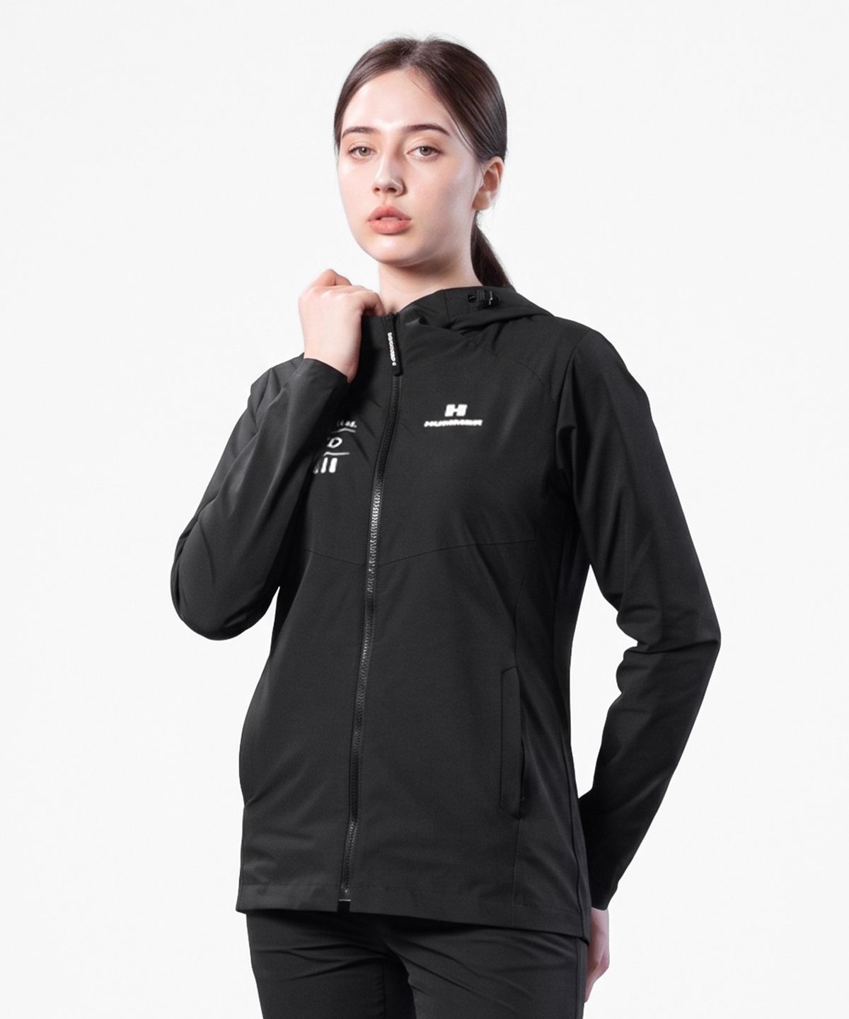 험머(HUMMER) 우먼 로고 트랙 후드 웨더 자켓 블랙