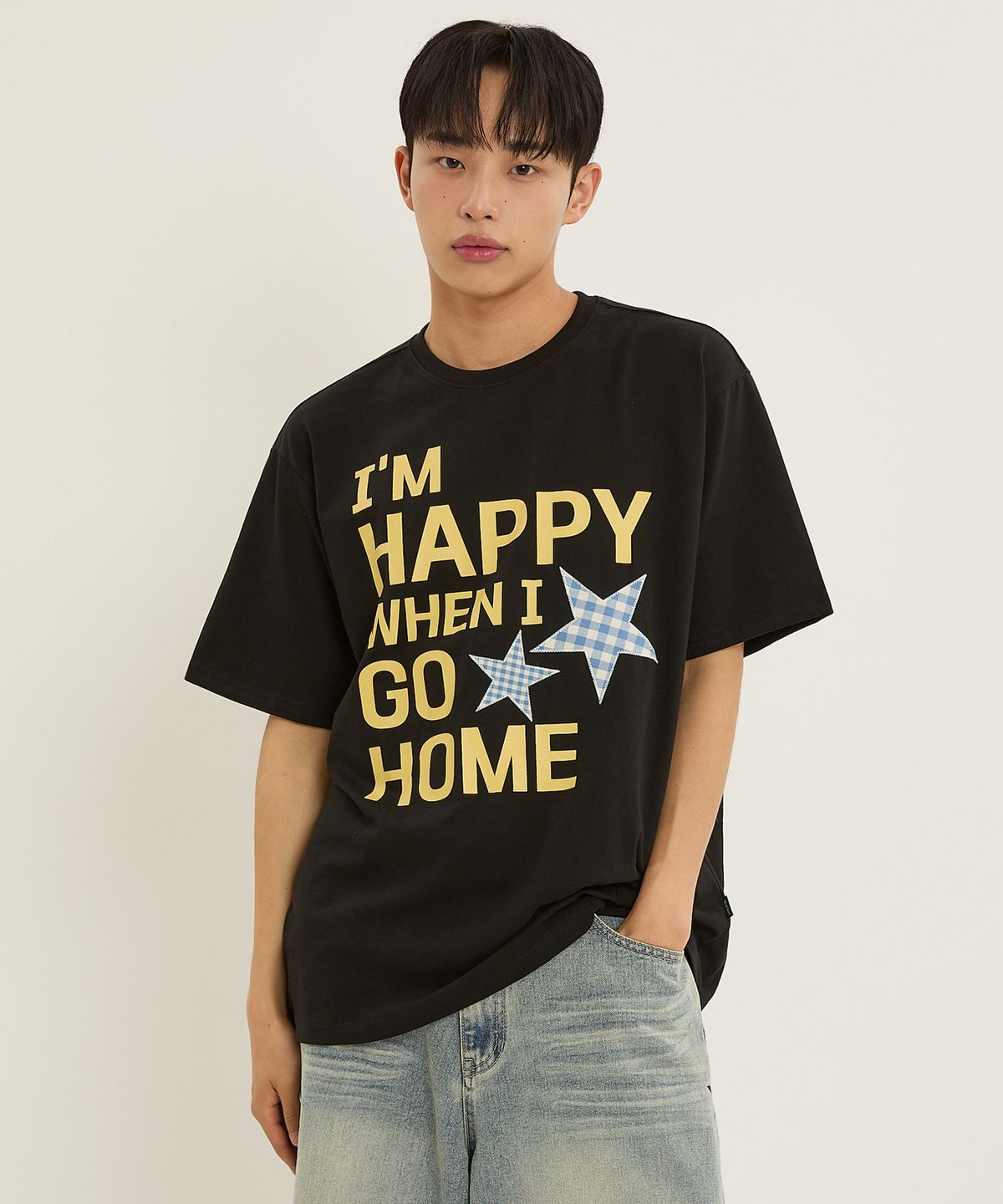 와이케이(WAIKEI) I am HAPPY 반팔티셔츠 블랙