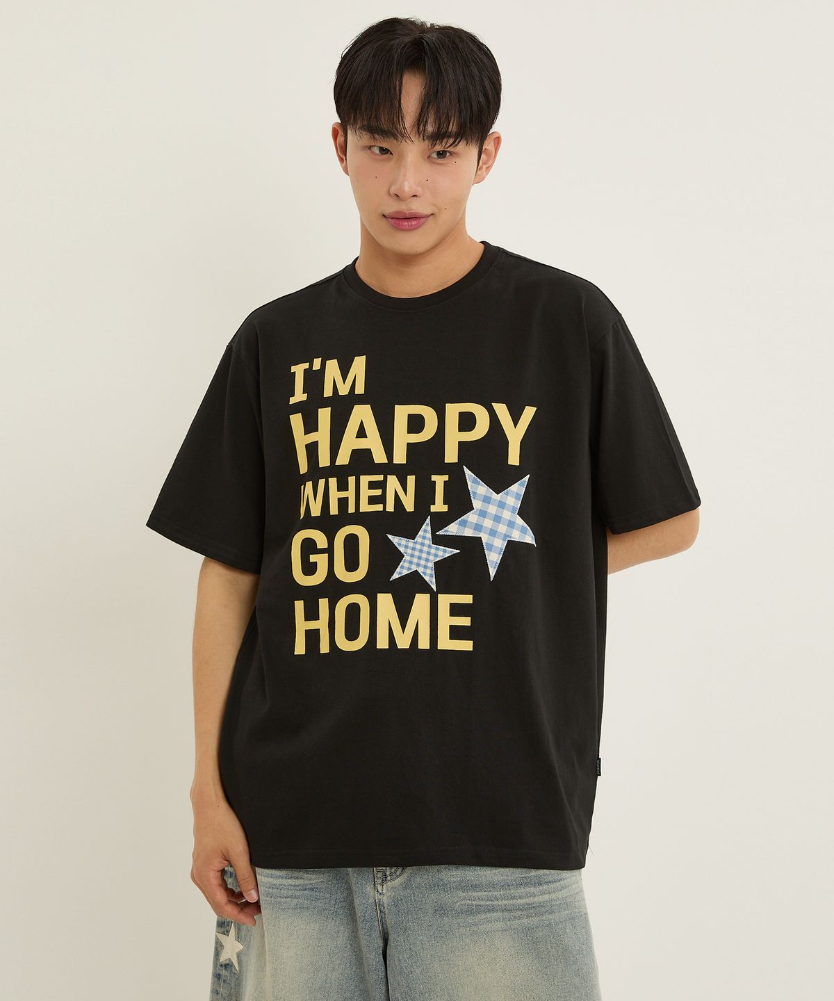 와이케이(WAIKEI) I am HAPPY 반팔티셔츠 블랙