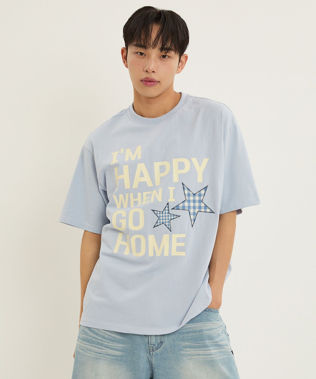와이케이(WAIKEI) I am HAPPY 반팔티셔츠 스카이블루