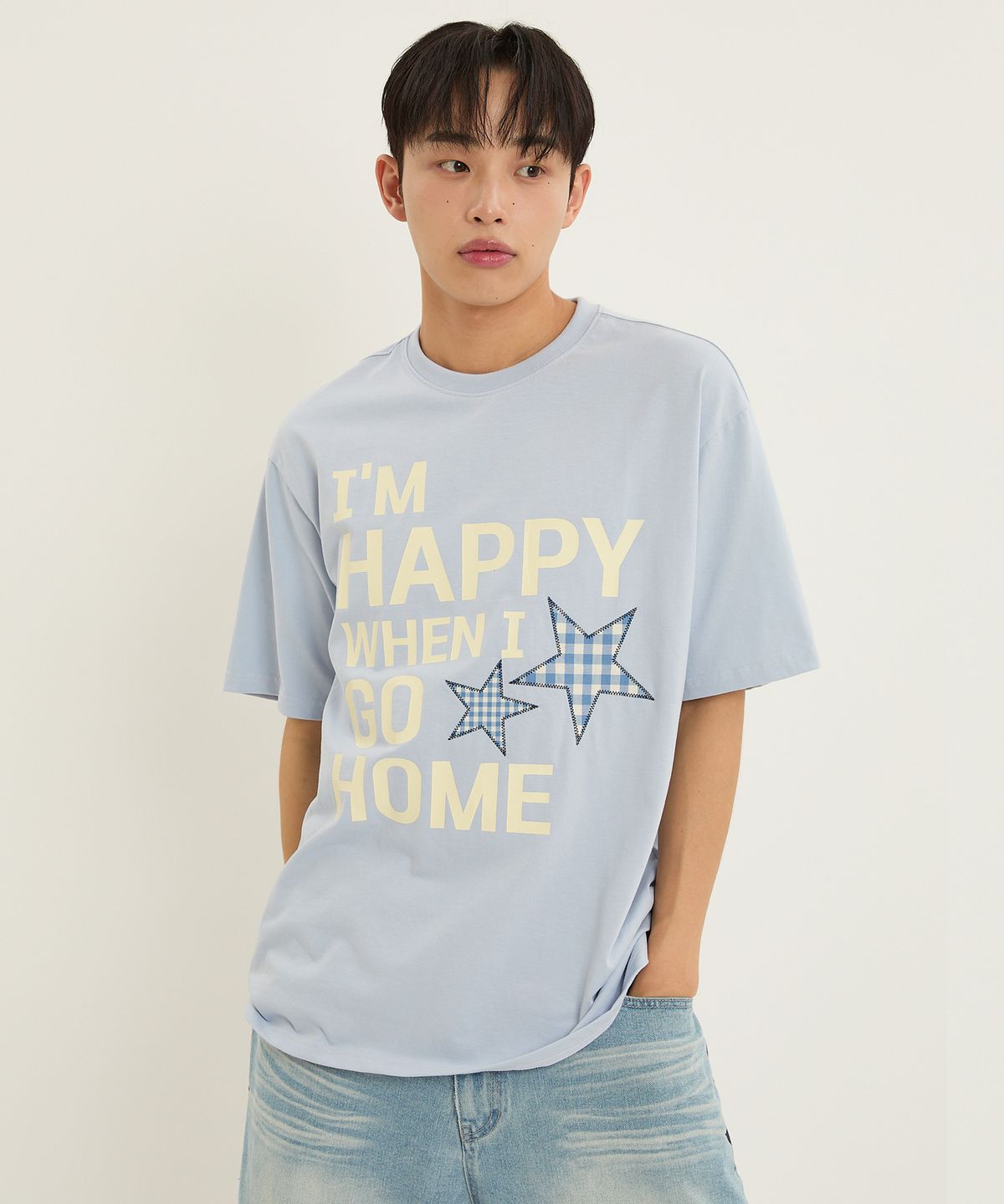 와이케이(WAIKEI) I am HAPPY 반팔티셔츠 스카이블루