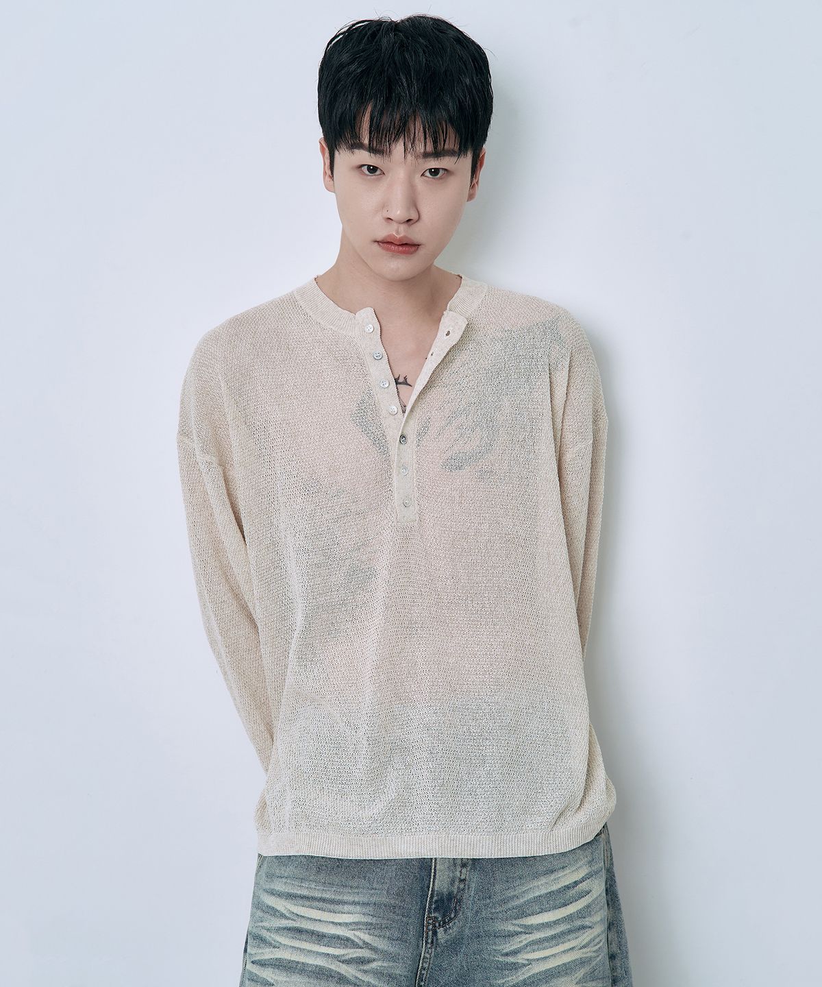오우사(OWSA) 린넨 블렌드 헨리넥 니트 4color