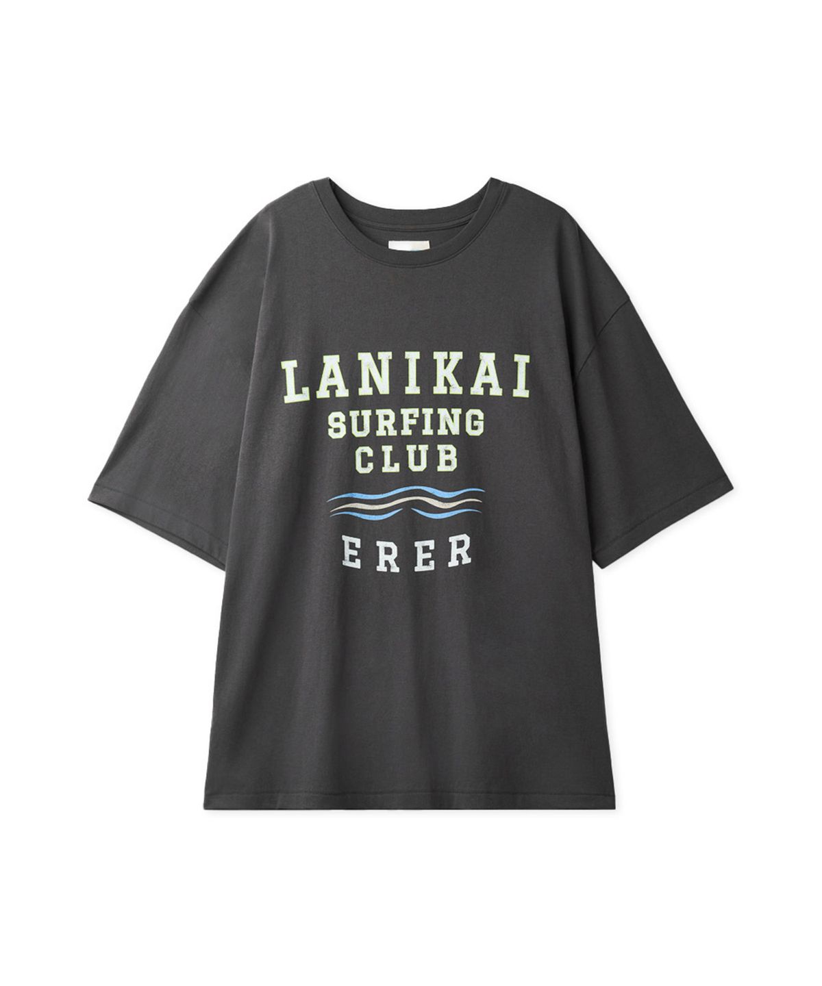 에르에르(ERER) Overfit Vintage Painted Surf Club Artwork T-Shirt Charcoal