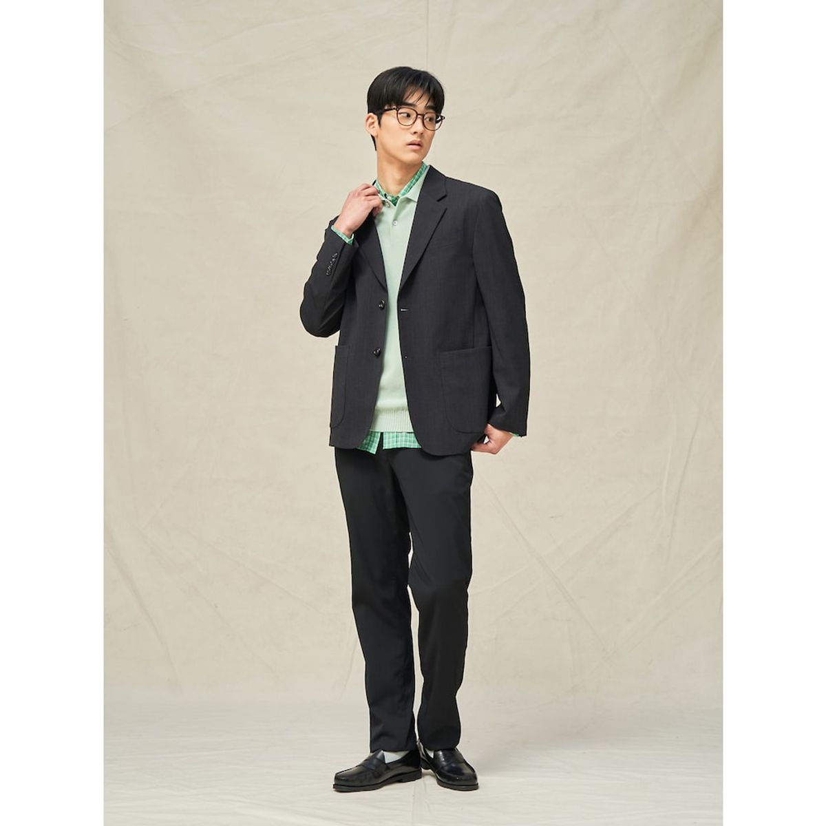 빈폴 멘(BEANPOLE MEN) 울 블렌드 시어서커 셋업 재킷  애쉬