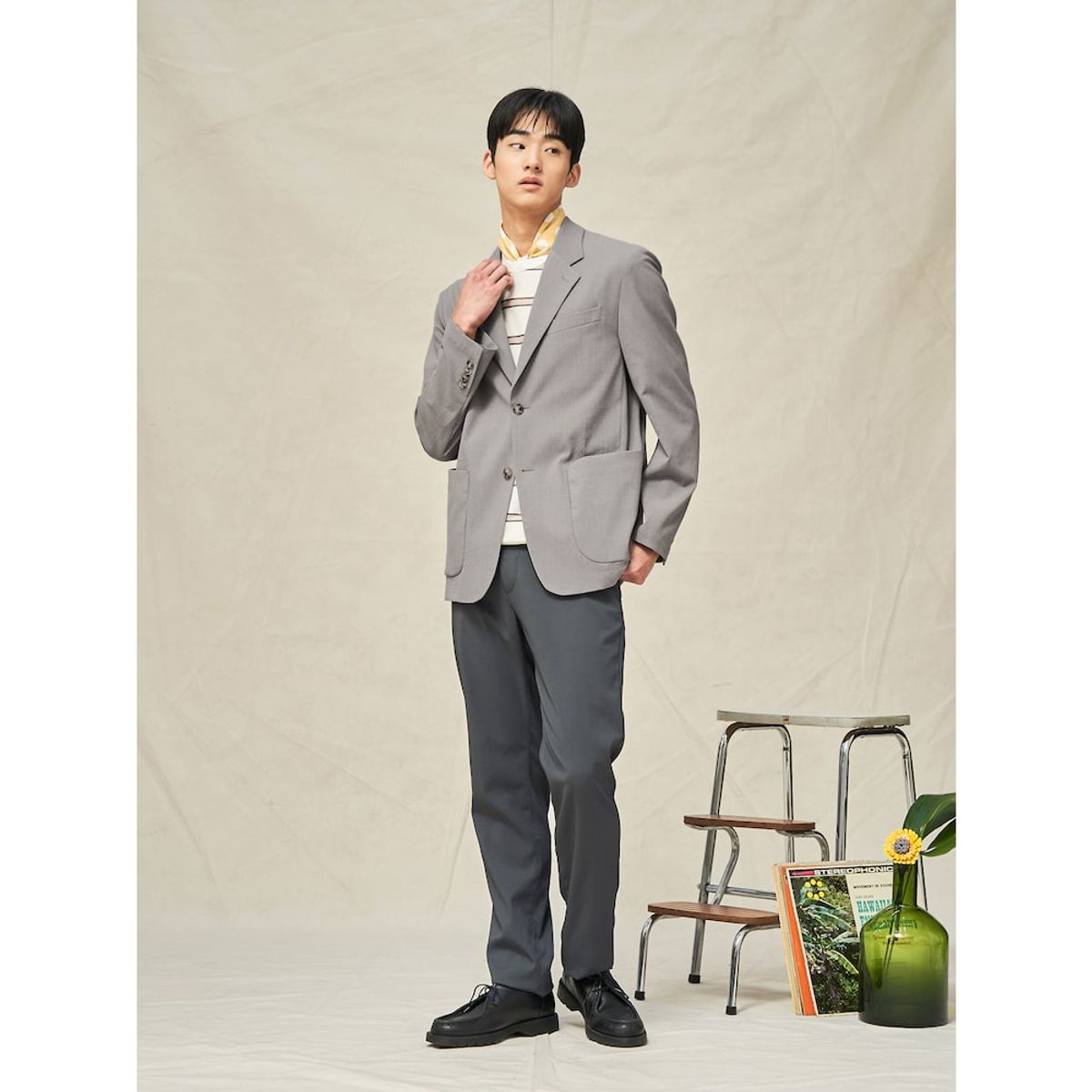 빈폴 멘(BEANPOLE MEN) 울 블렌드 시어서커 셋업 재킷  베이지