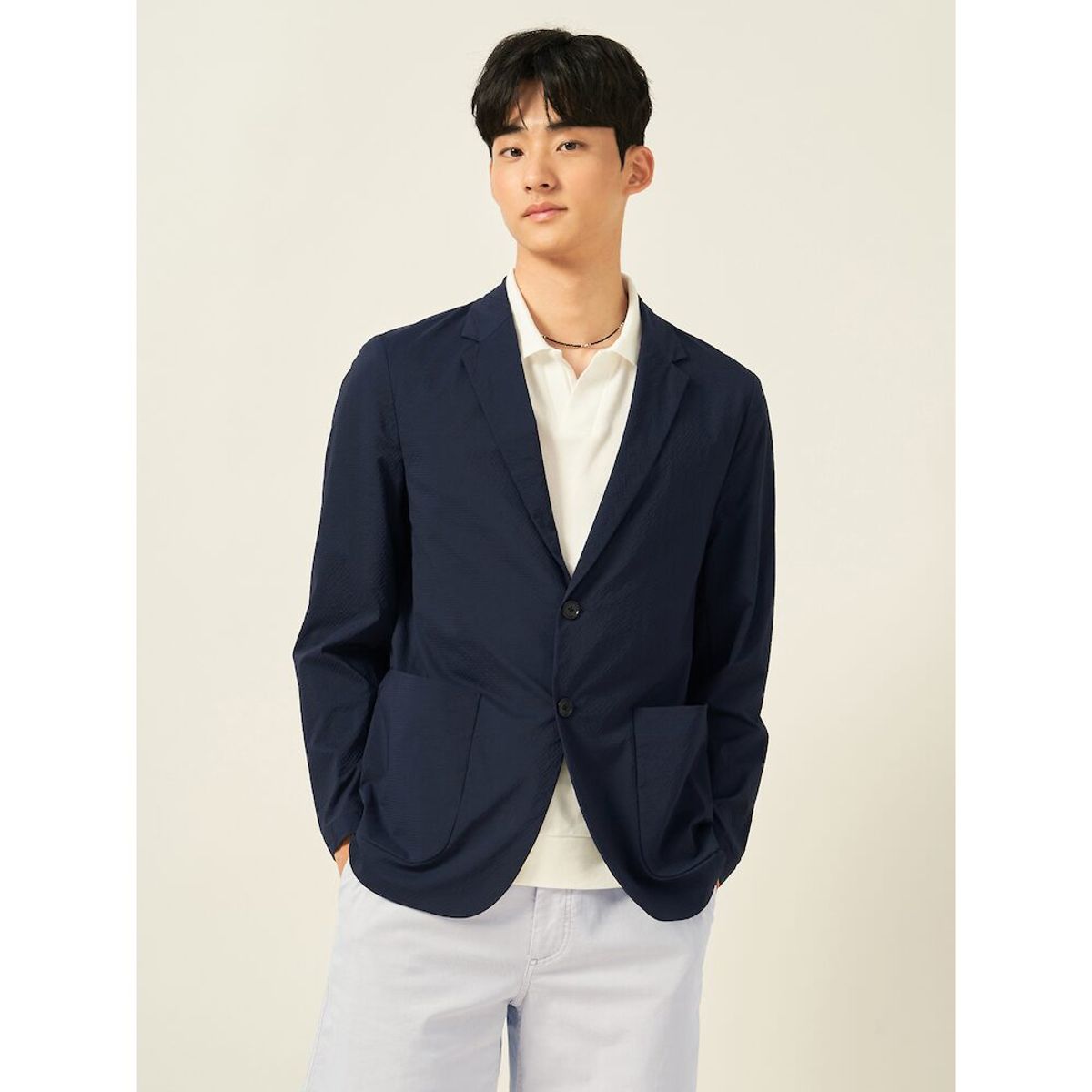 빈폴 멘(BEANPOLE MEN) 시어서커 셋업 재킷  네이비