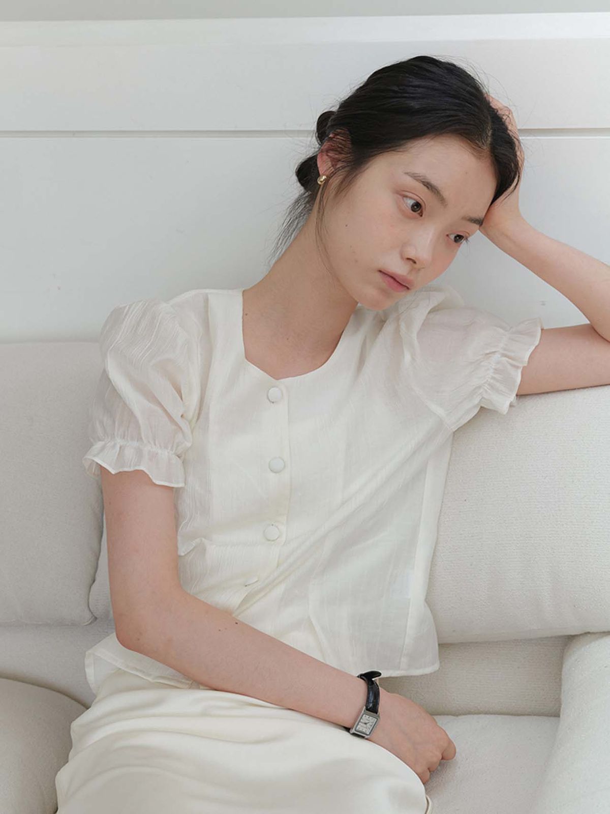 엽페(YUPPE) SOFT SHIRRING SHIRT_CREAM