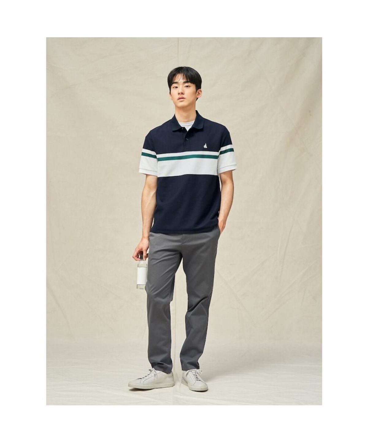 빈폴 멘(BEANPOLE MEN) 컬러블럭 칼라넥 반소매 티셔츠  네이비
