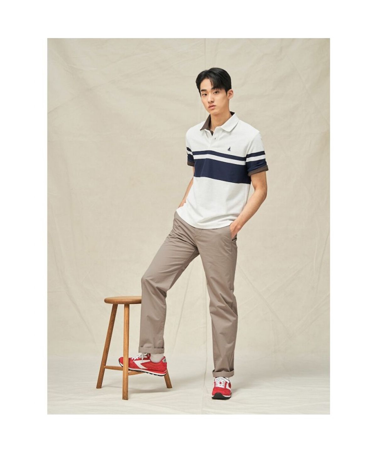 빈폴 멘(BEANPOLE MEN) 컬러블럭 칼라넥 반소매 티셔츠  라이트 그레이