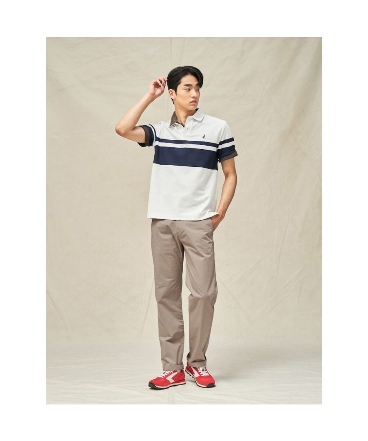 빈폴 멘(BEANPOLE MEN) 컬러블럭 칼라넥 반소매 티셔츠  라이트 그레이