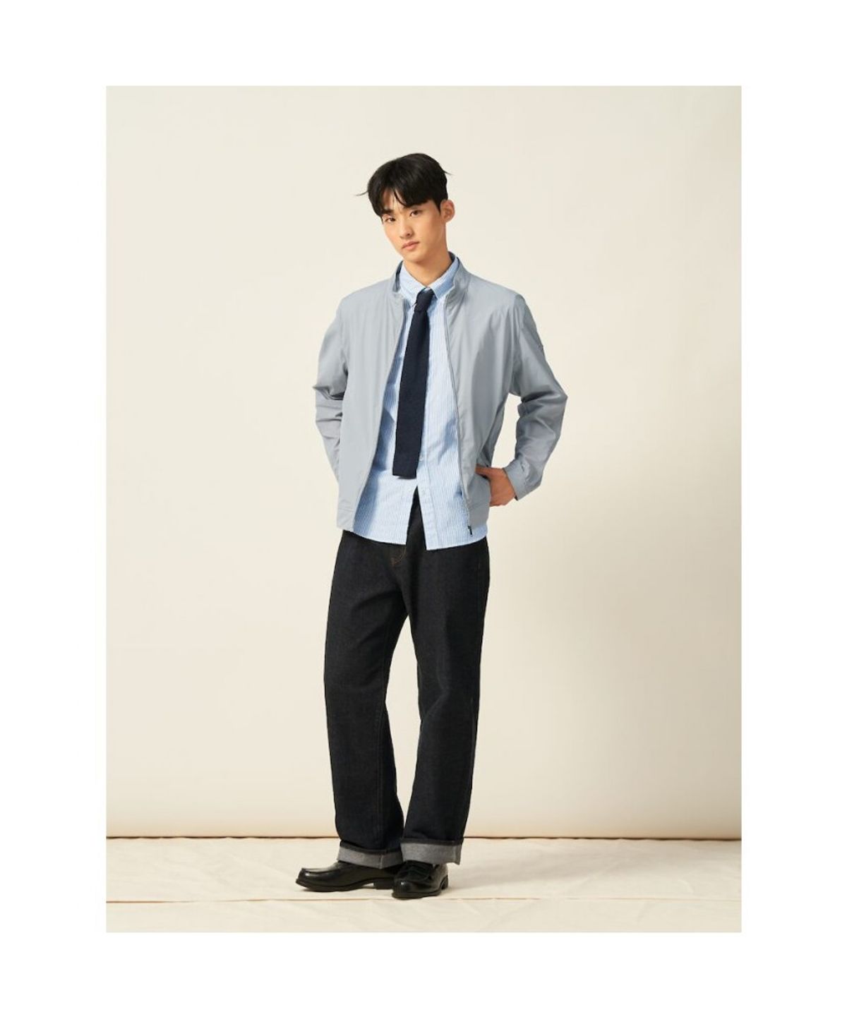 빈폴 멘(BEANPOLE MEN) 시어서커 스트라이프 반소매 셔츠  스카이 블루