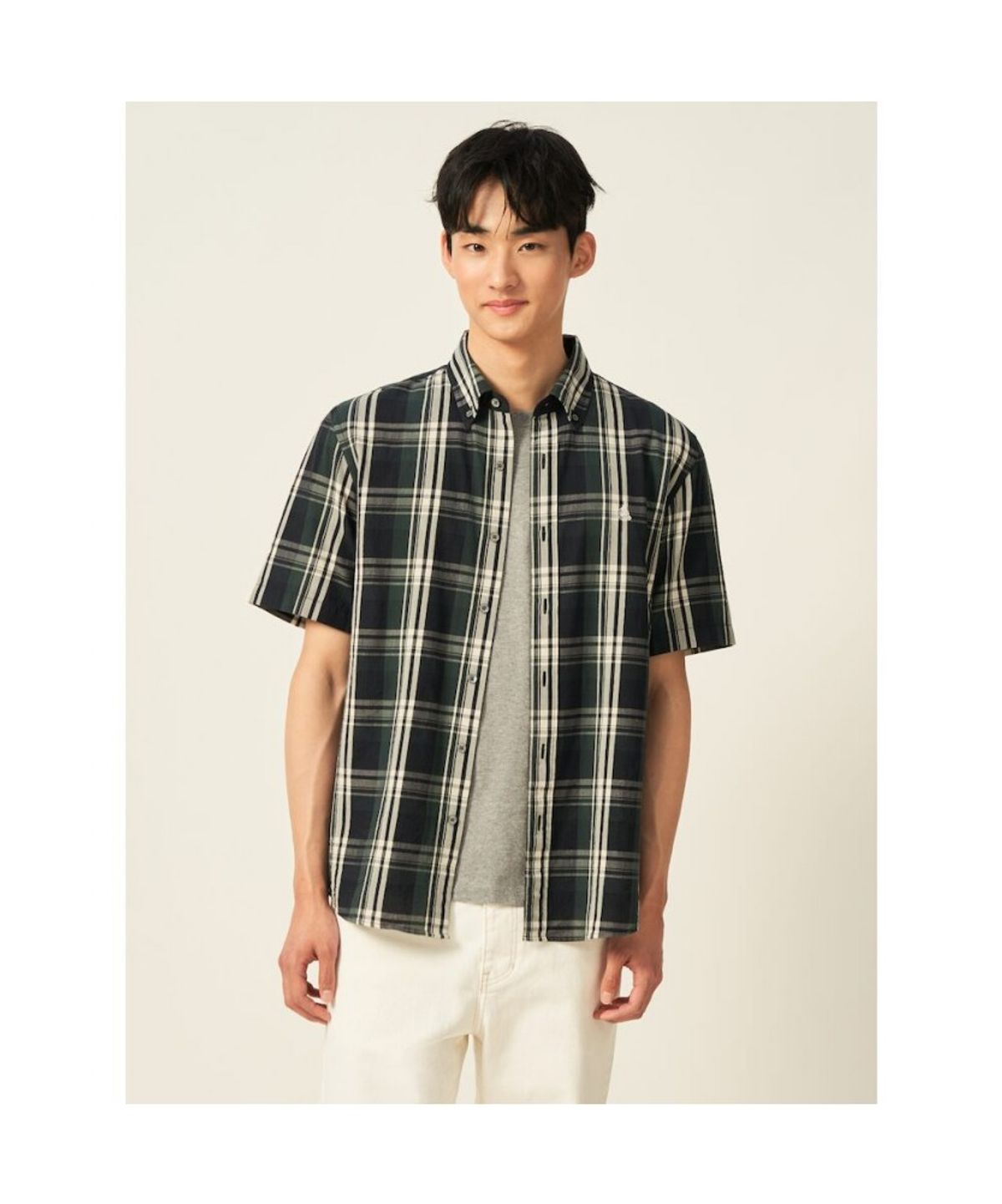 빈폴 멘(BEANPOLE MEN) 이지케어 빅체크 반소매 셔츠  그린