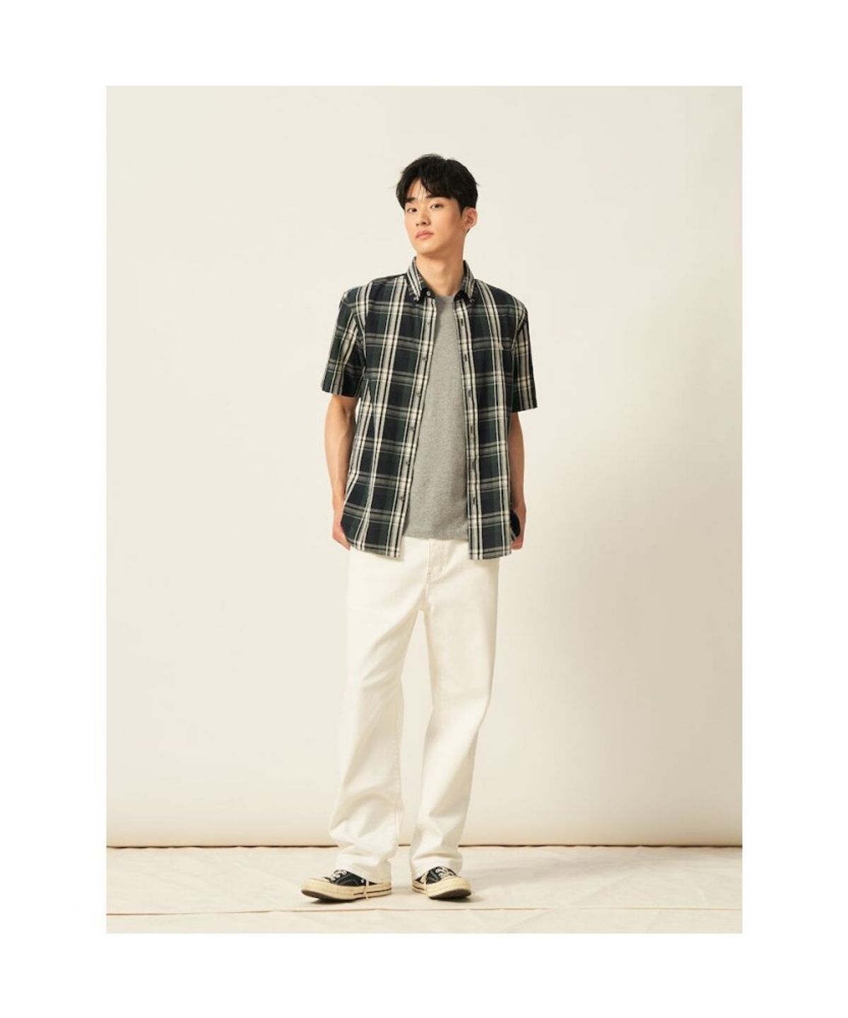 빈폴 멘(BEANPOLE MEN) 이지케어 빅체크 반소매 셔츠  그린