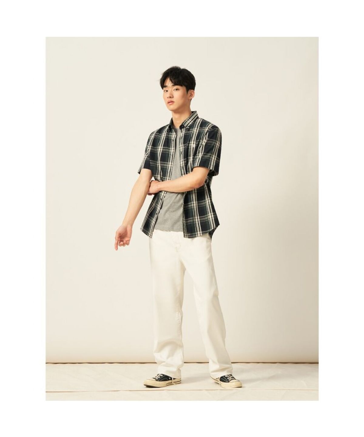빈폴 멘(BEANPOLE MEN) 이지케어 빅체크 반소매 셔츠  그린