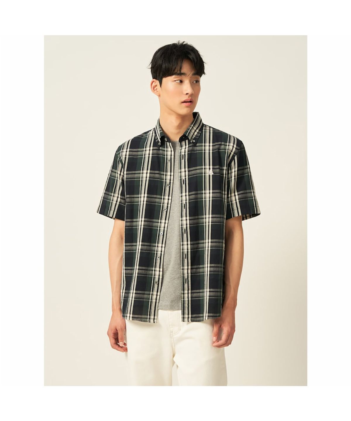 빈폴 멘(BEANPOLE MEN) 이지케어 빅체크 반소매 셔츠  그린
