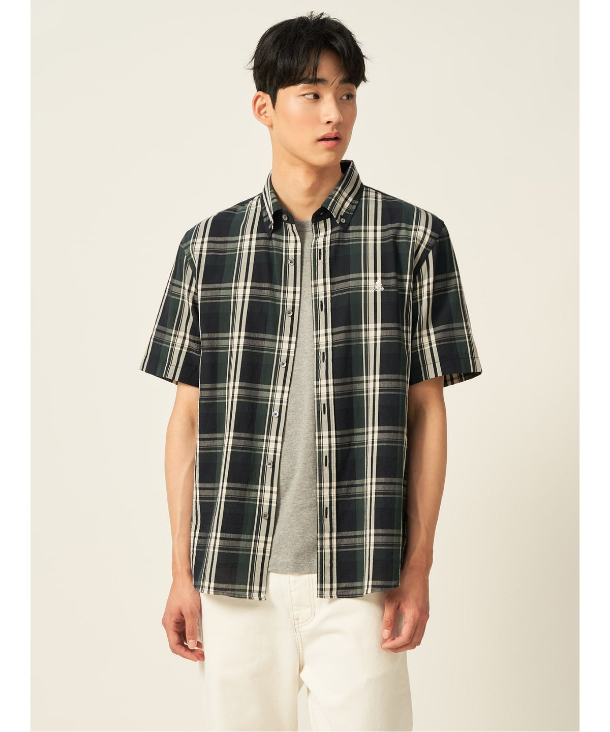 빈폴 멘(BEANPOLE MEN) 이지케어 빅체크 반소매 셔츠  그린