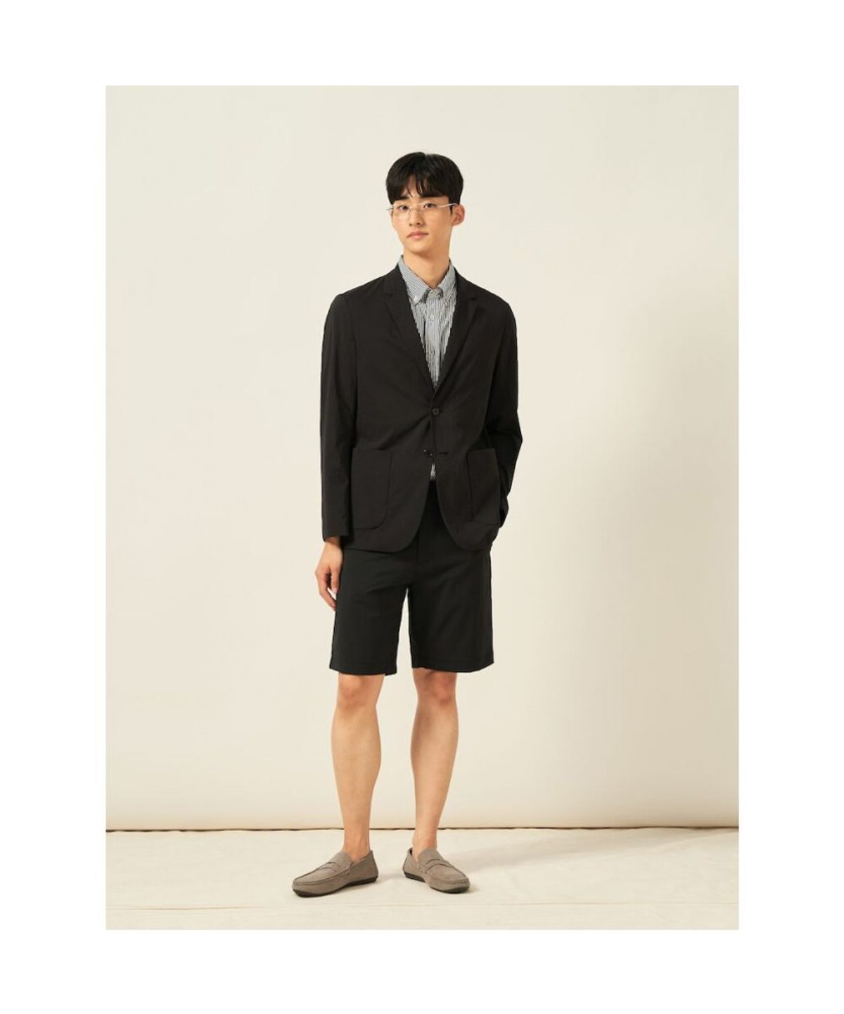 빈폴 멘(BEANPOLE MEN) 플레인 스트라이프 반소매 셔츠  그린